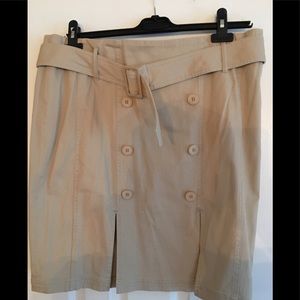 Tan cotton stretch front button skirt